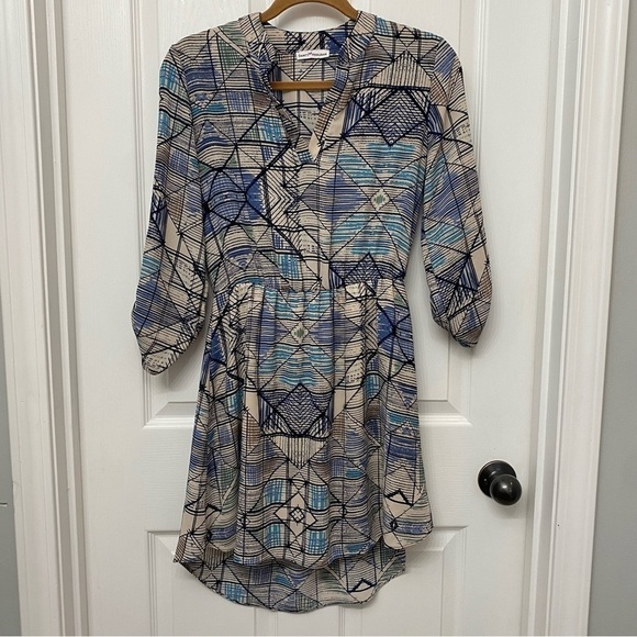 Dainty Hooligan High Low V-Neck Dress Small Cream Blue - Picture 1 of 14